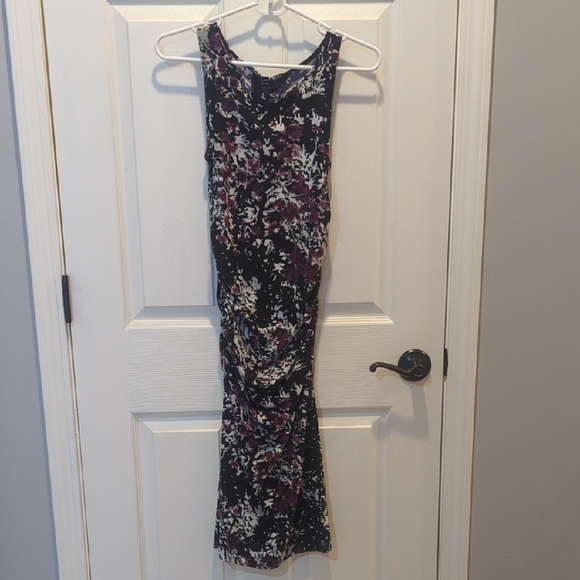 Elegant Floral Midi Dress in Black and Purple - Picture 1 of 6